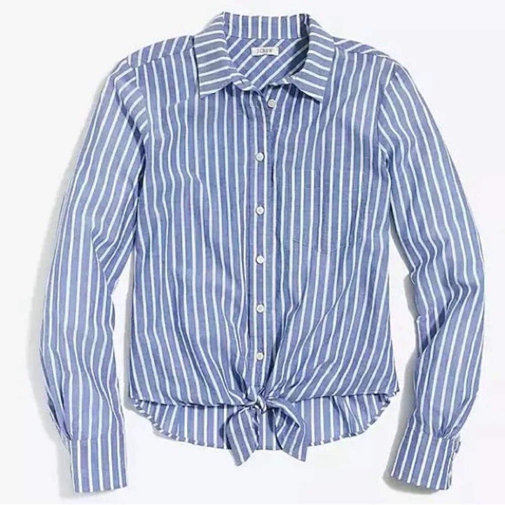 J.Crew Collared Tie-Front Button-Up Shirt Blue & White Stripe Size S